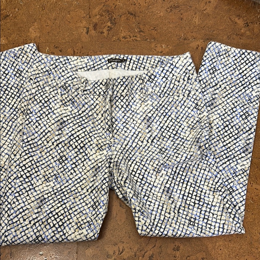 J. McLaughlin Blue and White Patterned Pants